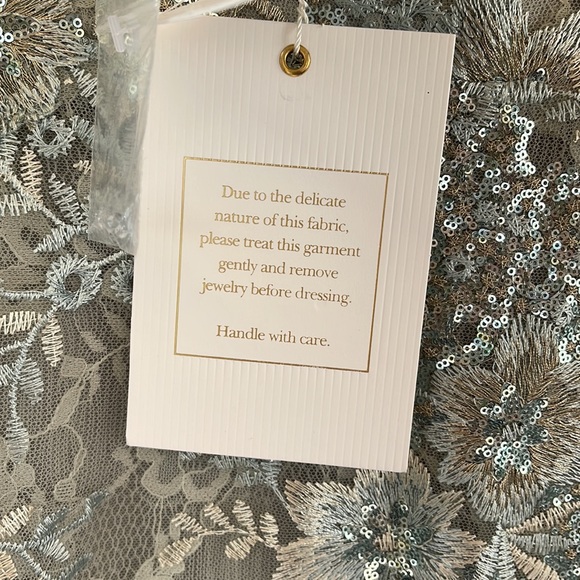 Mac Duggal - Sea Mist - Embellished V-Neck Illusion Long Sleeve Gown - Picture 7 of 17